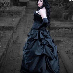 Skirt Gothic Victorian Bustle Black Satin fits small to large